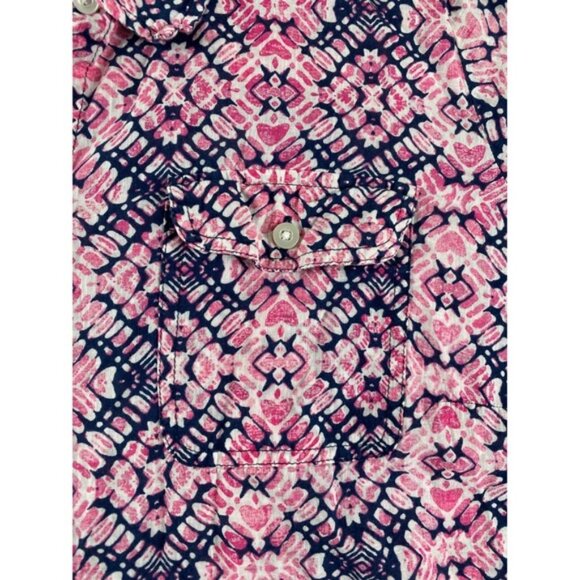 Croft & Barrow Woman 1X Pink Blue Print 3/4 Sleeve Button Front Shirt Top - Picture 4 of 12